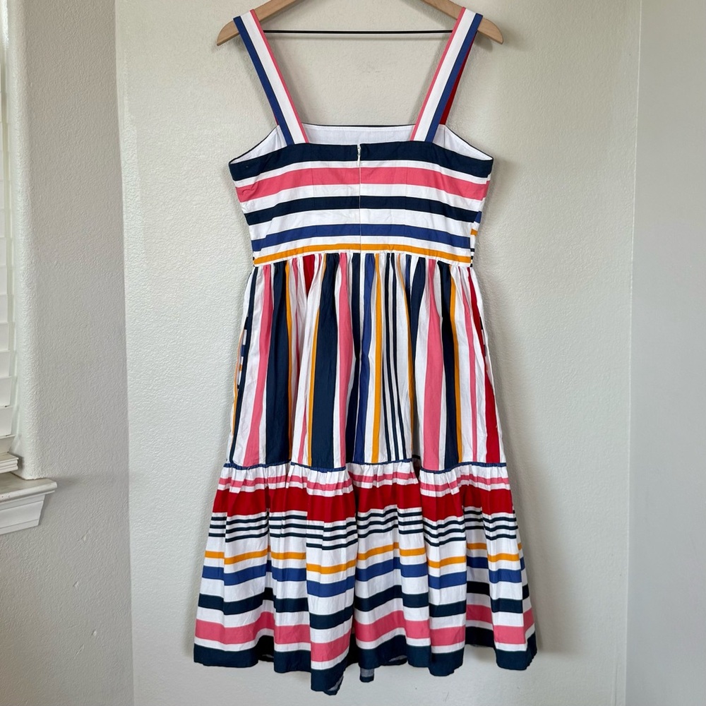 VINCE CAMUTO 8 Rainbow Mixed Stripe Tiered Midi Pocket Dress • Striped Sundress - Picture 7 of 15